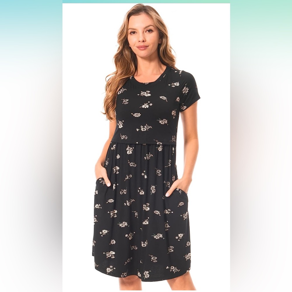 Bearsland nursing dress (black with daisies)